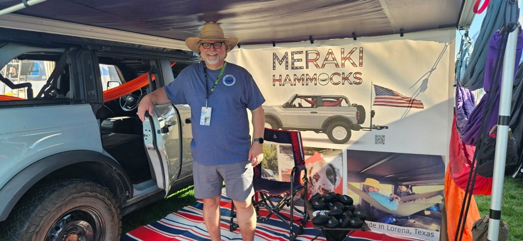 Hammock set up inside a vehicle for overlanding